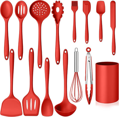 Silicone Cooking Utensil Set, 15pcs Kitchen Utensils with Holder