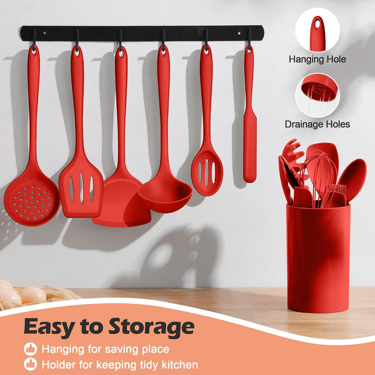 Silicone Cooking Utensil Set, 15pcs Kitchen Utensils with Holder