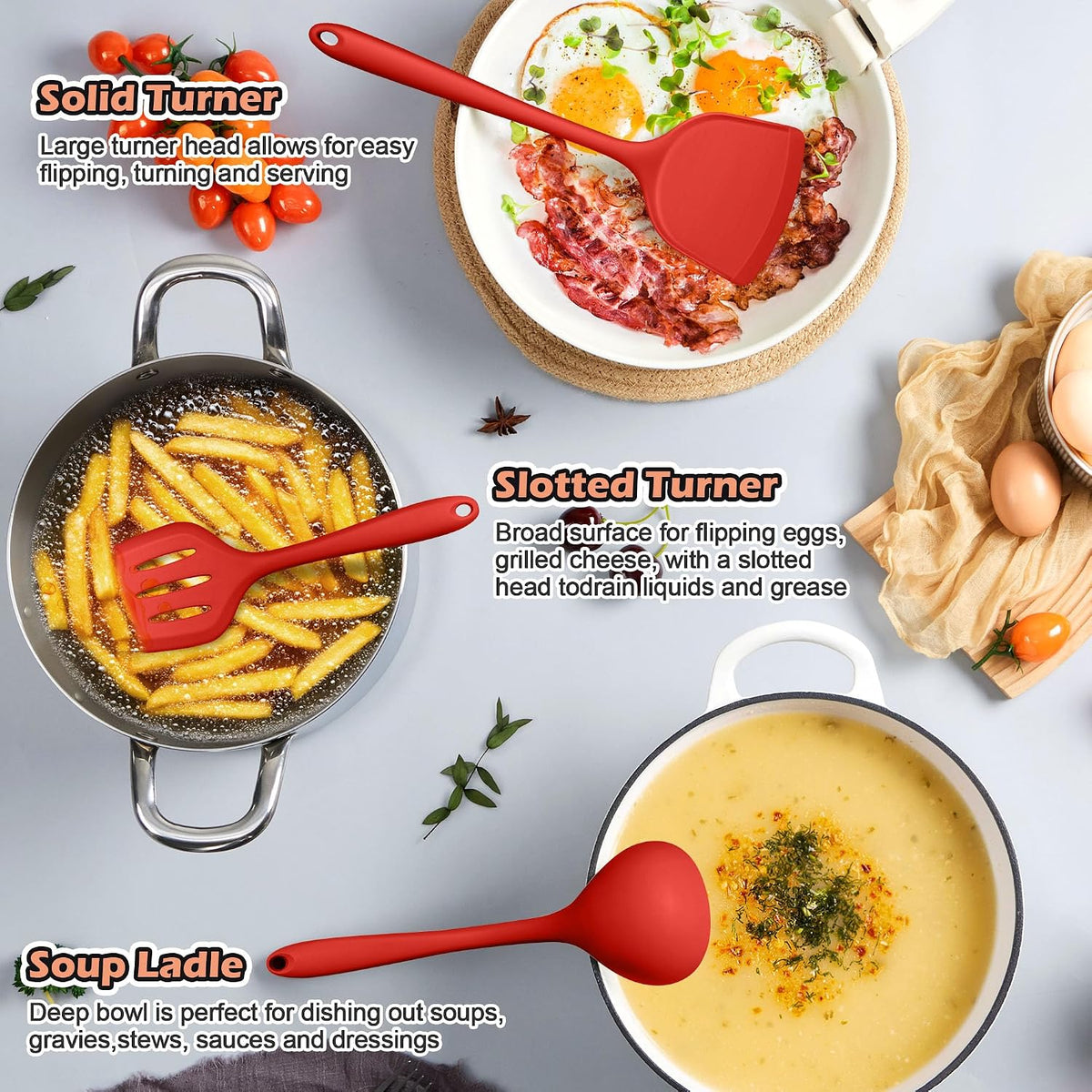 Silicone Cooking Utensil Set, 15pcs Kitchen Utensils with Holder