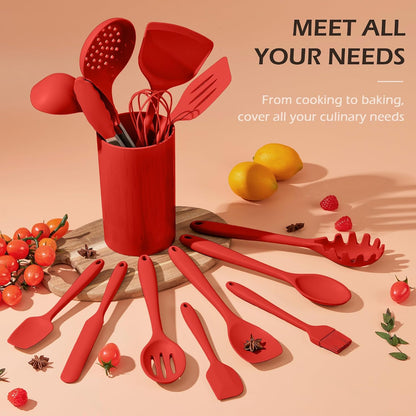 Silicone Cooking Utensil Set, 15pcs Kitchen Utensils with Holder