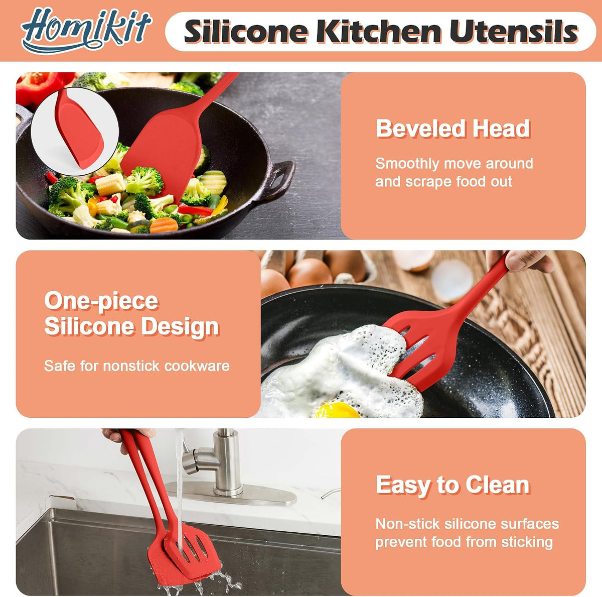 Silicone Cooking Utensil Set, 15pcs Kitchen Utensils with Holder