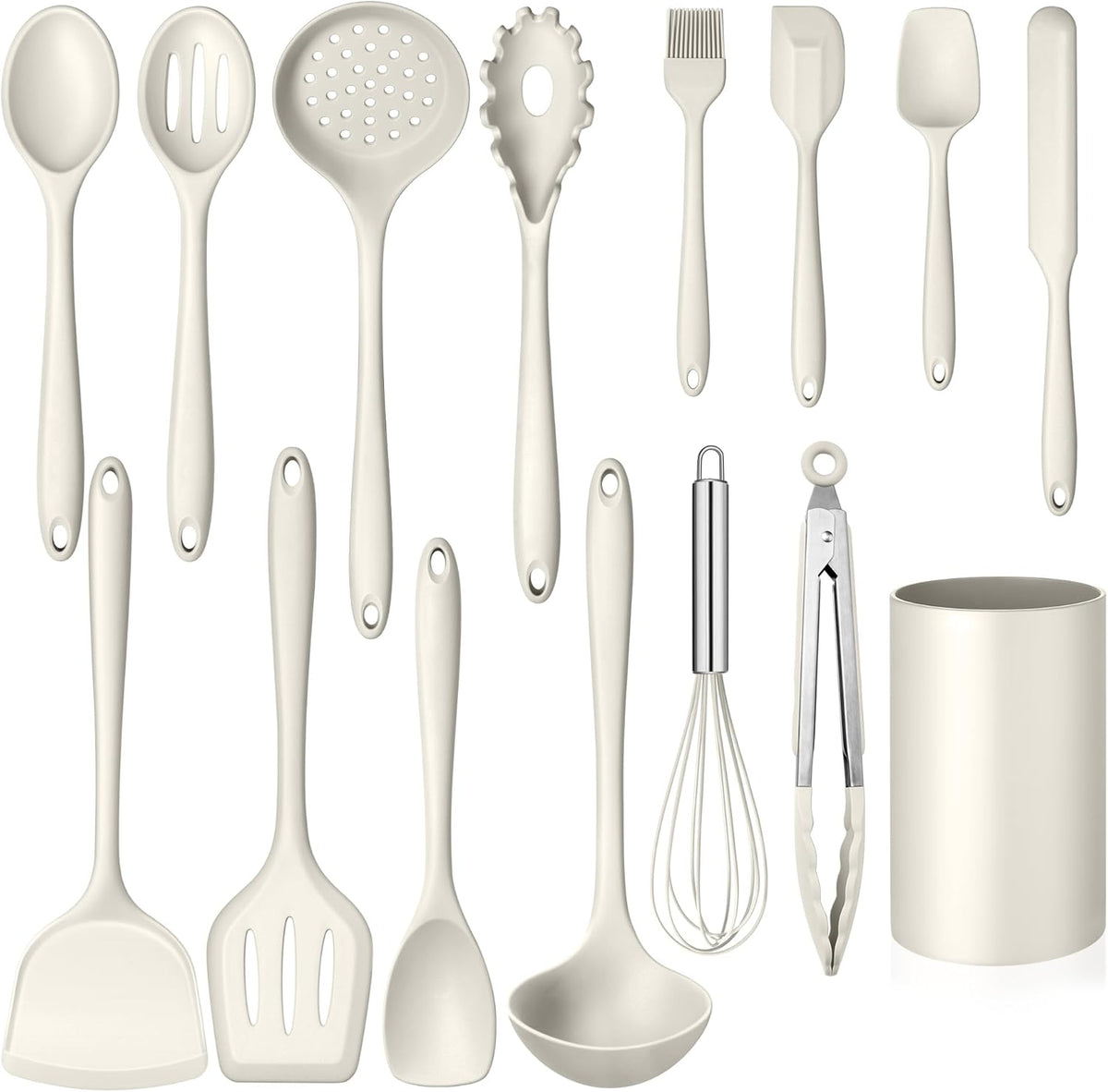 Silicone Cooking Utensil Set, 15pcs Kitchen Utensils with Holder