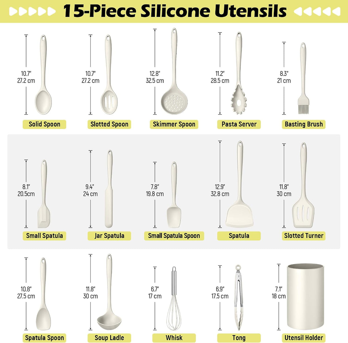 Silicone Cooking Utensil Set, 15pcs Kitchen Utensils with Holder
