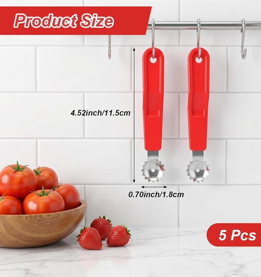 5 Pcs Tomato Corer Tool, Stainless Steel Strawberry Corer Multi-Purpose | Plastic Handle, for Fruit Stem Remover, Kitchen Tool