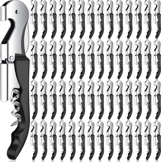 Waiter Corkscrew Wine Openers Heavy Duty Hinges Wine Key Bottle Opener All in One Double Hinged Waiter's Corkscrew with Foil Cutter Wine Tools for Bartenders Servers Sommelier (Black, 100 Pack)