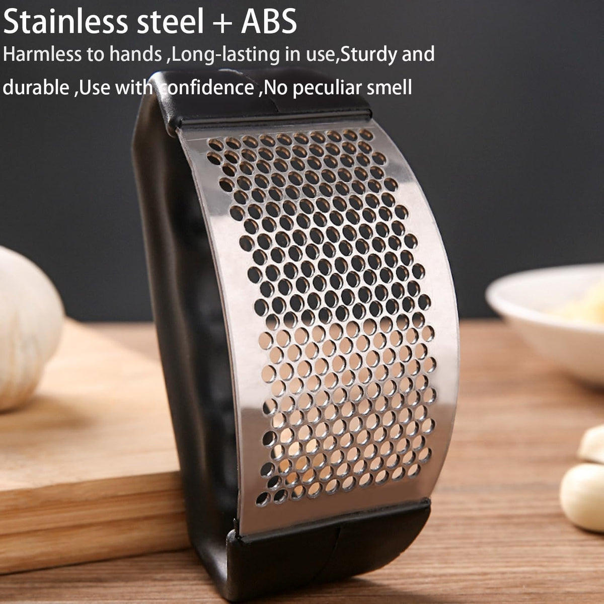Stainless Steel Garlic Press, Garlic Press Rocker Crusher Masher,Garlic Smasher, Portable Manual Heavy Duty Garlic Mincer, Garlic Chopper (1Pack)
