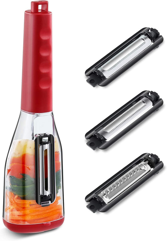 Vegetable Peeler with Container Kitchen Peeler, Slicer Shredders with 3 Interchangeable Blades Julienne Peeler for Veggies and Fruits