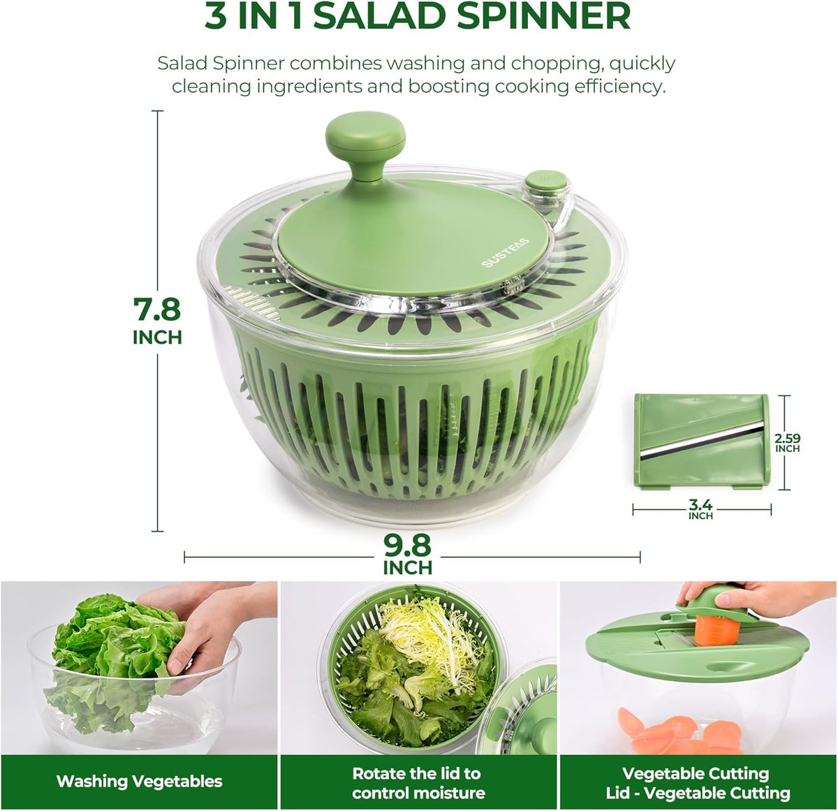 Salad Spinner Large, Lettuce Spinner with 5 Blade Slicer, 5Qt