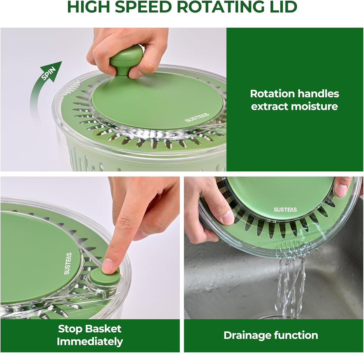 Salad Spinner Large, Lettuce Spinner with 5 Blade Slicer, 5Qt