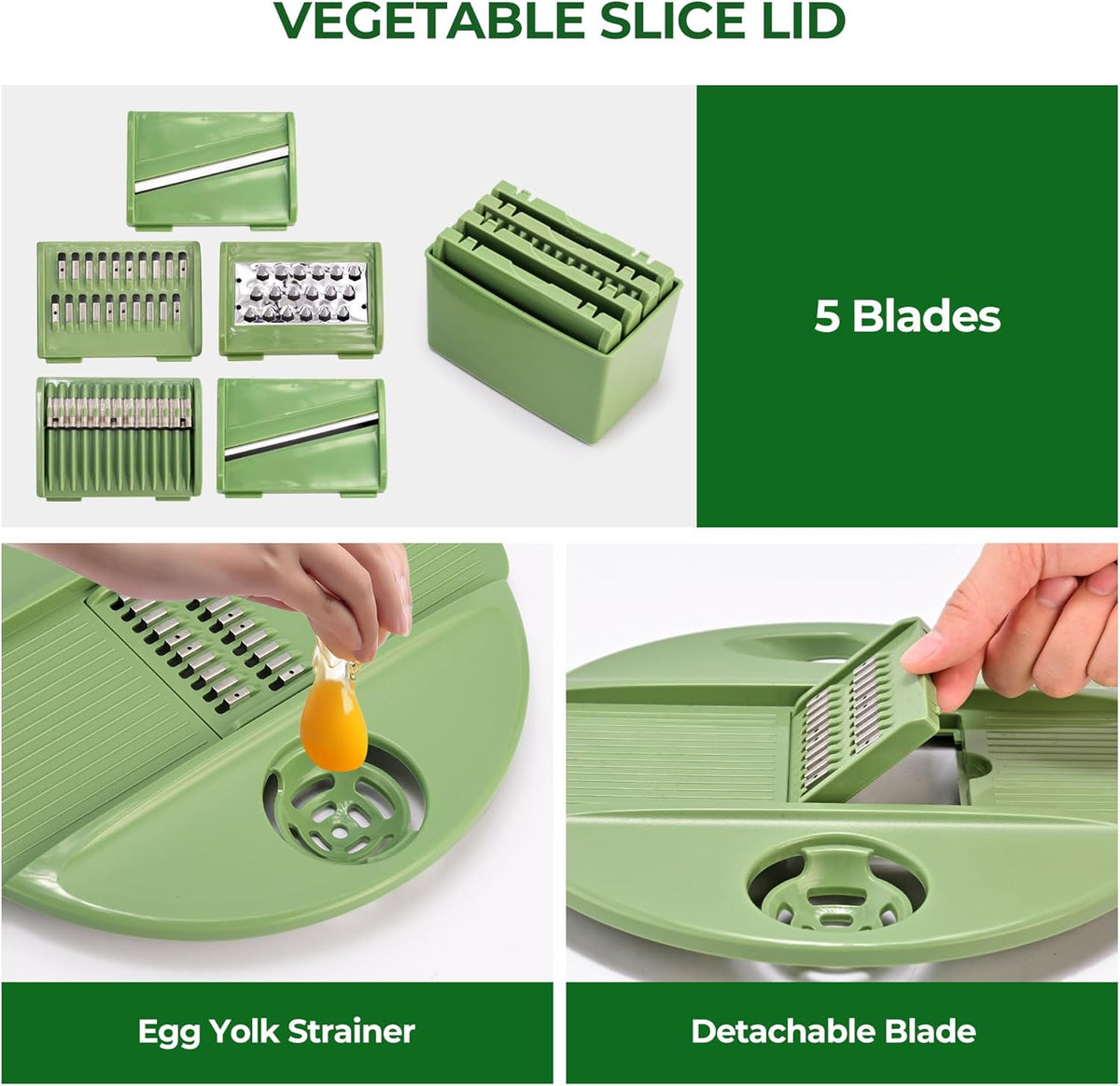 Salad Spinner Large, Lettuce Spinner with 5 Blade Slicer, 5Qt
