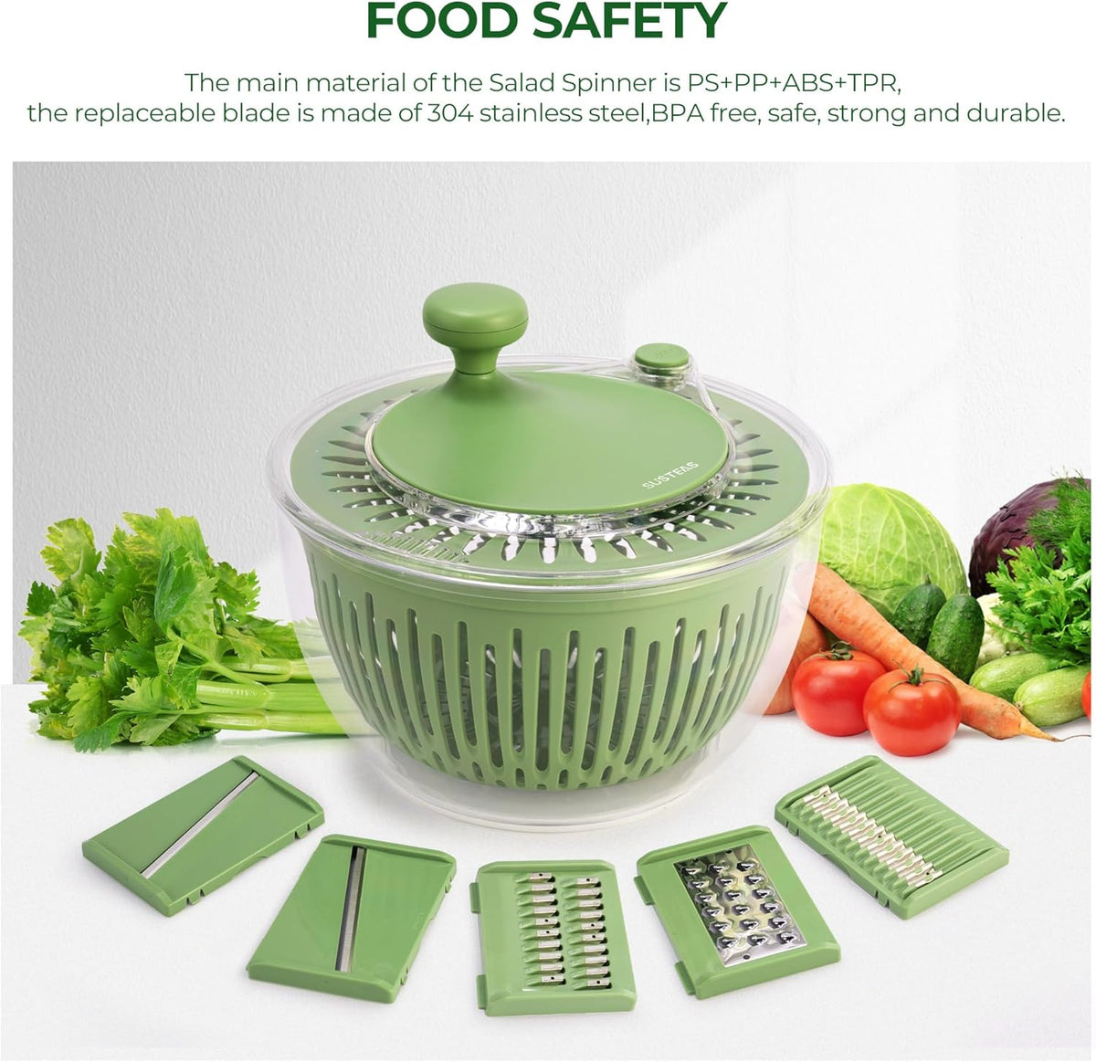 Salad Spinner Large, Lettuce Spinner with 5 Blade Slicer, 5Qt