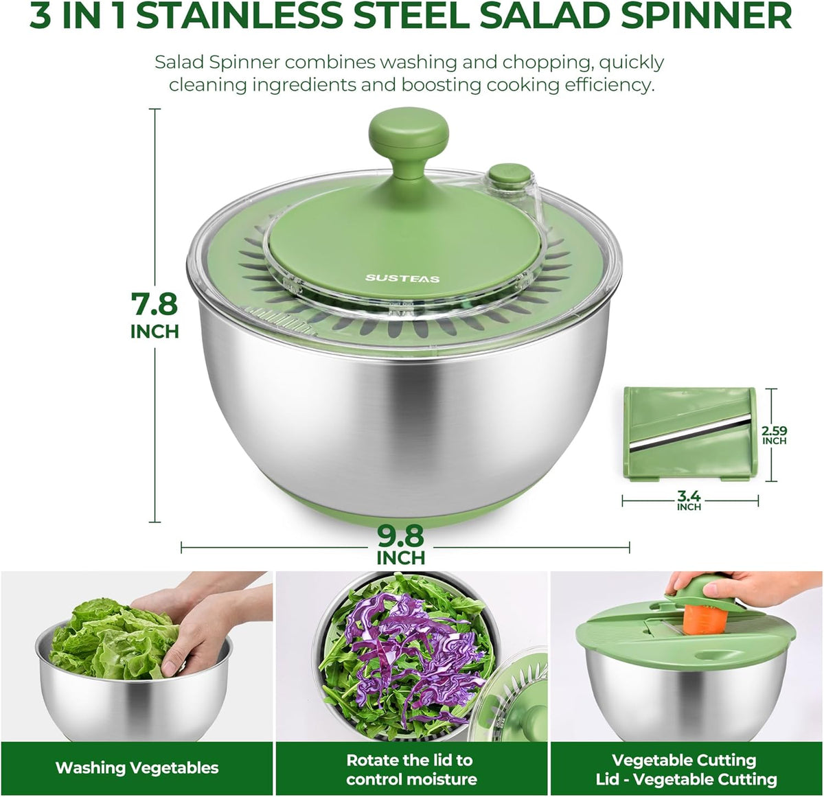 Salad Spinner Large, Lettuce Spinner with 5 Blade Slicer, 5Qt