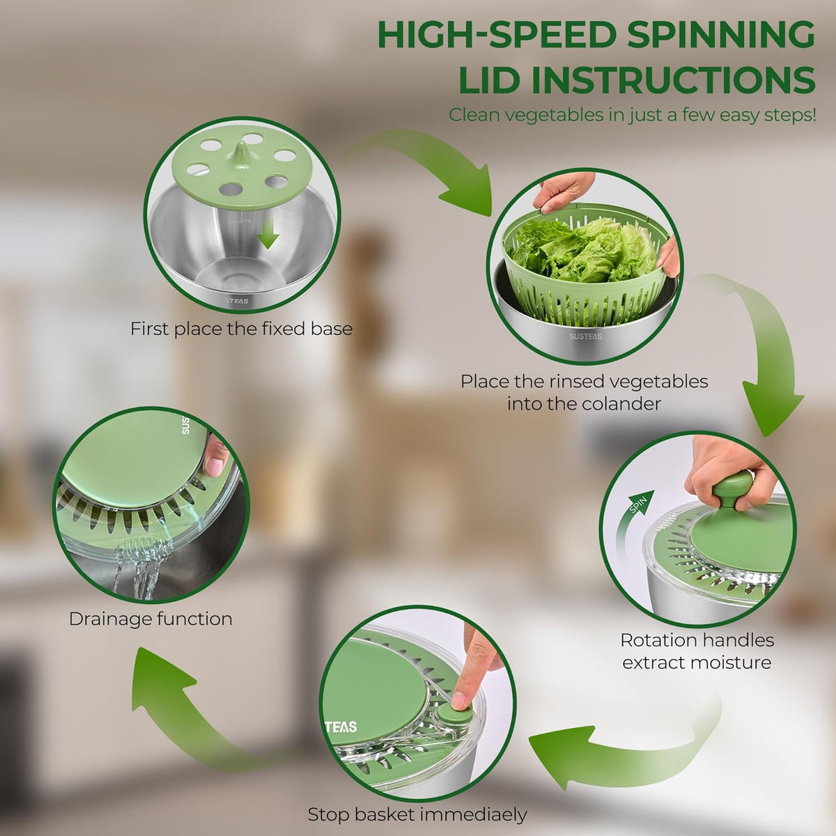 Salad Spinner Large, Lettuce Spinner with 5 Blade Slicer, 5Qt