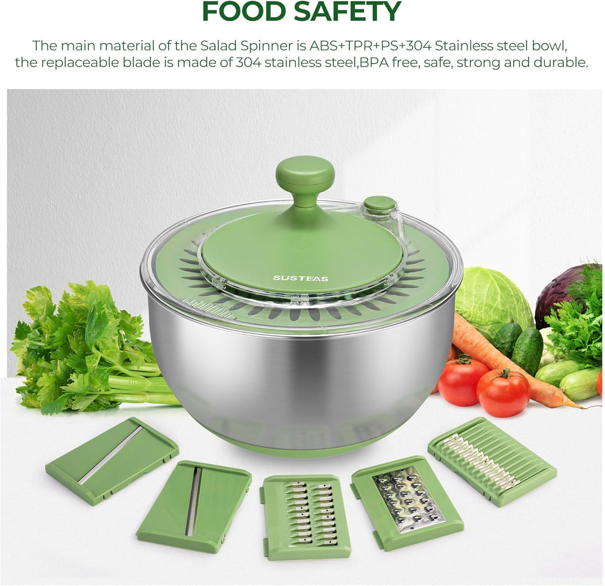 Salad Spinner Large, Lettuce Spinner with 5 Blade Slicer, 5Qt