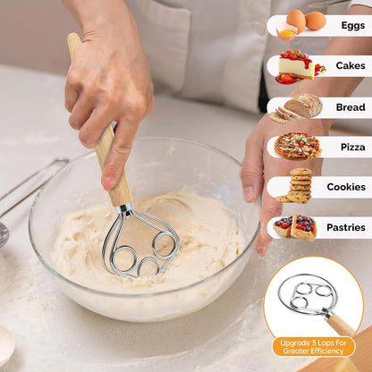 3-in-1 Set Danish Dough Whisk Flour Sifter Pastry Scraper Stainless Steel Suitable for the entire process of mixing, dividing, and adding spices in the production of Sourdough, Pizza, Pastry, and Cake