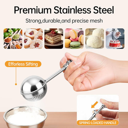 3-in-1 Set Danish Dough Whisk Flour Sifter Pastry Scraper Stainless Steel Suitable for the entire process of mixing, dividing, and adding spices in the production of Sourdough, Pizza, Pastry, and Cake