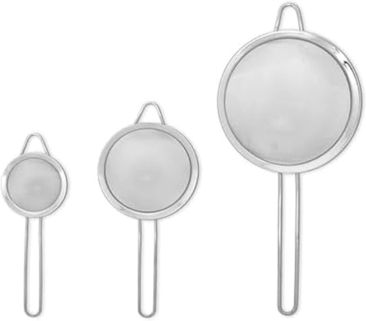 Stainless Steel Mesh Strainer Set of 3 - Fine Mesh Strainers for Kitchen, Small Medium Large Sizes for Draining Pasta, Rinsing Produce, Sifting, and Straining