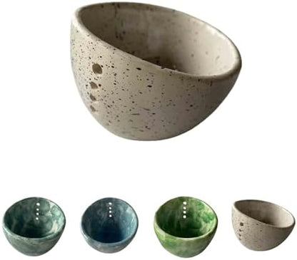 Ceramic Herb Stripper Bowl - Handcrafted Herb Stripping Cup with Multiple Hole Sizes for Fresh Thyme, Rosemary & Parsley, Natural Clay Herb Removal Tool for Kitchen, 3.94x3.35x2.56 Inch (White)