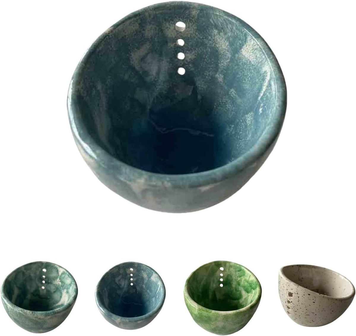 Ceramic Herb Stripper Bowl - Handcrafted Herb Stripping Cup with Multiple Hole Sizes for Fresh Thyme, Rosemary & Parsley, Natural Clay Herb Removal Tool for Kitchen, 3.94x3.35x2.56 Inch (White)