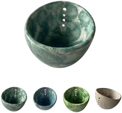 Ceramic Herb Stripper Bowl - Handcrafted Herb Stripping Cup with Multiple Hole Sizes for Fresh Thyme, Rosemary & Parsley, Natural Clay Herb Removal Tool for Kitchen, 3.94x3.35x2.56 Inch (White)