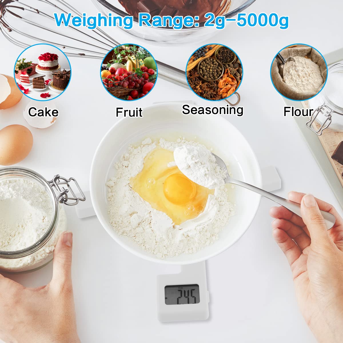 Compact Folding Digital Kitchen Scale, Highly Accurate Portable Food Scale with LCD Display, Auto Power Off and Tare Features, for Measuring Intake of Healthy Eating People (Black)