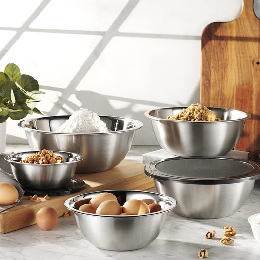 Stainless Steel Mixing Bowl Set, 10 Piece Stainless Steel Mixing Bowls with Lids Set for Food Prep Storage and Serving, Dishwasher Safe for Kitchen Baking Cooking, Silver