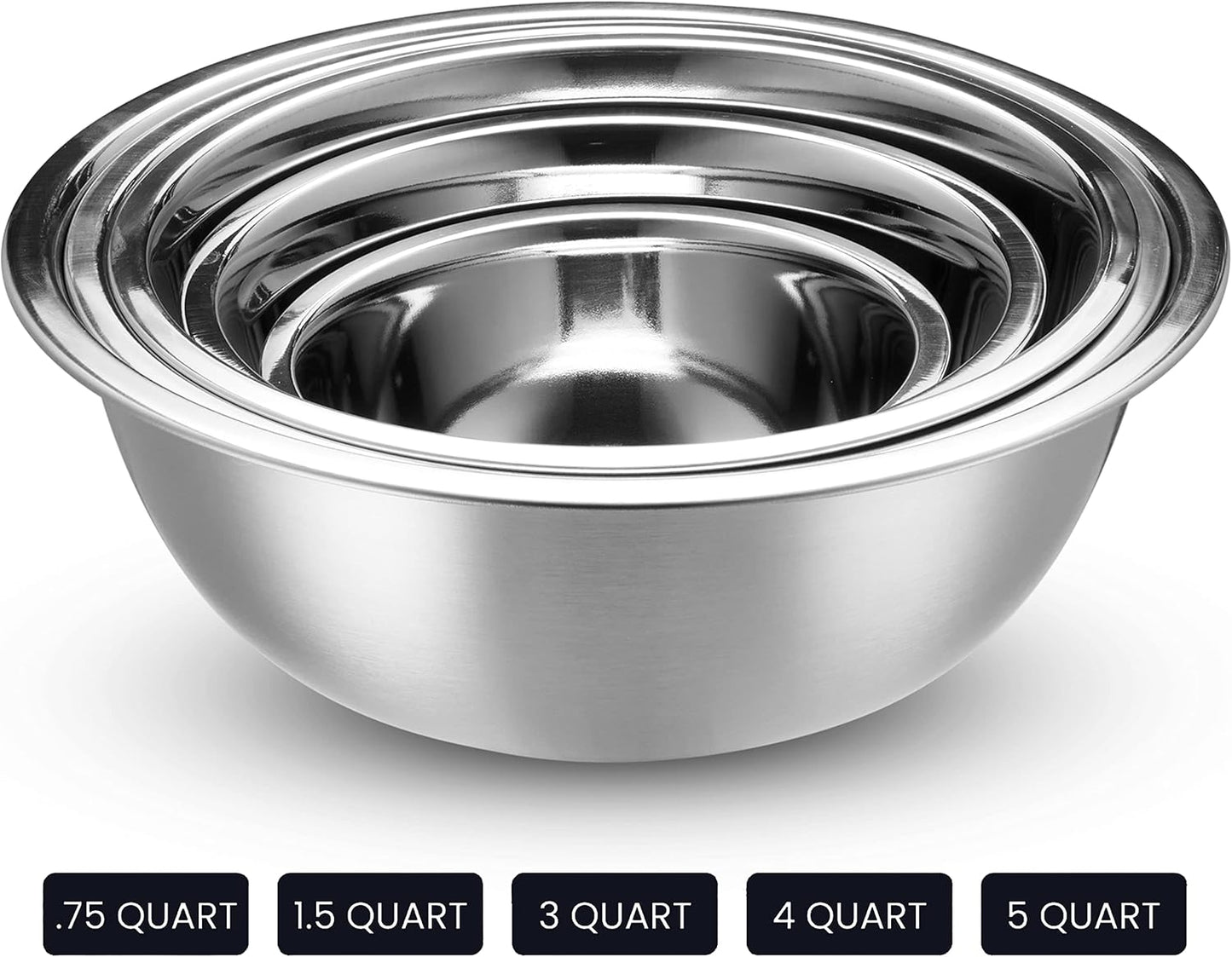 Stainless Steel Mixing Bowl Set, 10 Piece Stainless Steel Mixing Bowls with Lids Set for Food Prep Storage and Serving, Dishwasher Safe for Kitchen Baking Cooking, Silver