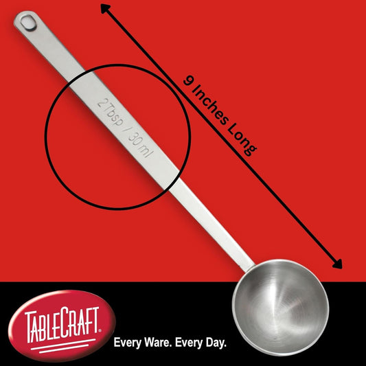 2 Tablespoon Coffee Scoop, Stainless Steel, 9 Inch Long Handle Measuring Spoon, 30ml Two Tbsp Capacity, Restaurant, Cafe or Home Use