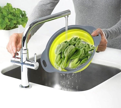 Set of 3 Niklye Ultimate Kitchen Strainers—1×10” & 2×12” Collapsible Silicone Colanders. Now more durable and robust for everyday use with pasta, veggies, fruit & more.