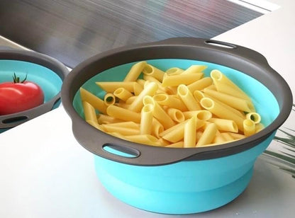 Set of 3 Niklye Ultimate Kitchen Strainers—1×10” & 2×12” Collapsible Silicone Colanders. Now more durable and robust for everyday use with pasta, veggies, fruit & more.