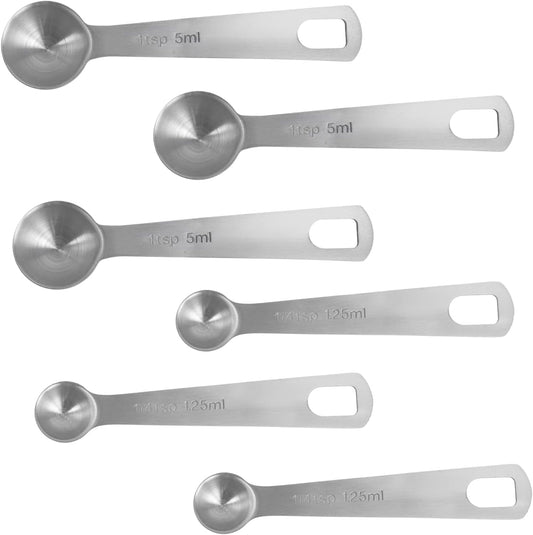 6 Pcs of Teaspoon Measuring Spoons, Stainless Steel Table Spoons 1 Tsp Scoop 1/4 Tablespoon, Comfortable Grip Handle, Precise Scale, Suitable for Kitchen Baking and Cooking, Etc.