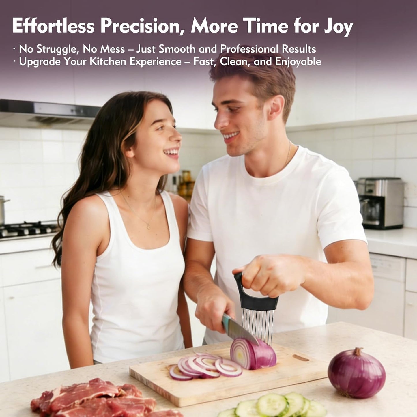 Onion Holder for Slicing, Stainless Steel Onion Slicer | Onion Slicer Holder Cutter Chopper, Vegetable Fruit Tomato Slicer, Food Vegetable Chopper, Kitchen Gadgets