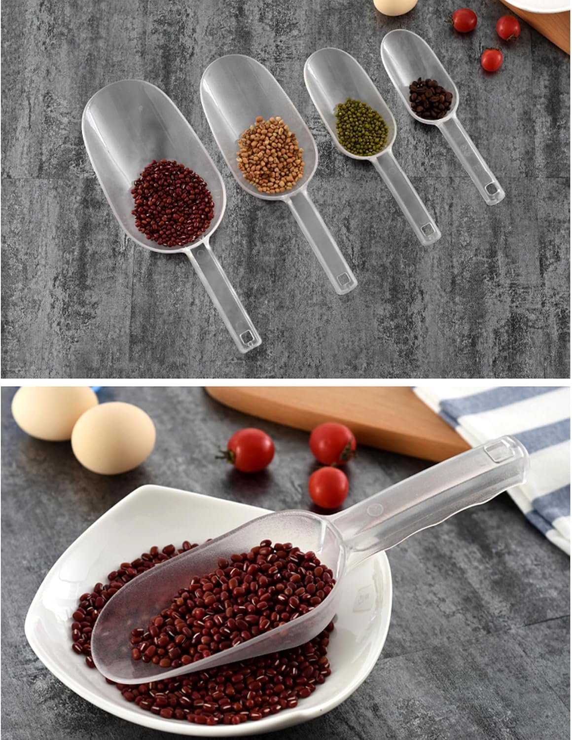 3PCS Clear Plastic Ice Scoop, 12 ounces Alec Ice Scoop, Kitchen Scoop for Ice Bucket Ice, Popcorn, Coffee Beans, Flour (12 oz.)
