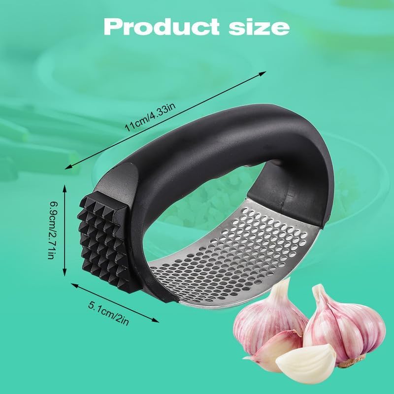 2025 New Upgraded Garlic Press Rocker, Stainless Steel Presser, Mincer Crusher Masher With Peeler and Cleaning Brush, Chopper for Smash Kitchen Gadgets Tools (Black)