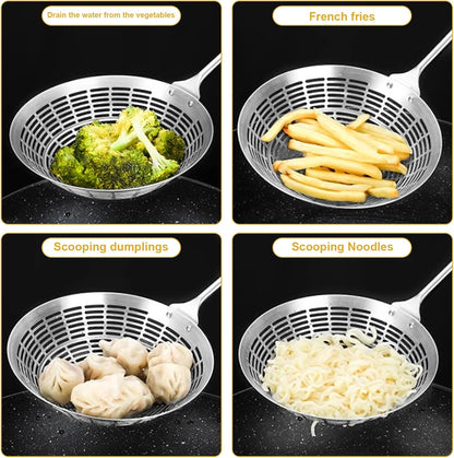 Upgraded Stainless Steel Spider Strainer Skimmer Ladle for Cooking and Frying, Kitchen Utensils Wire Strainer Pasta Spoon (S)