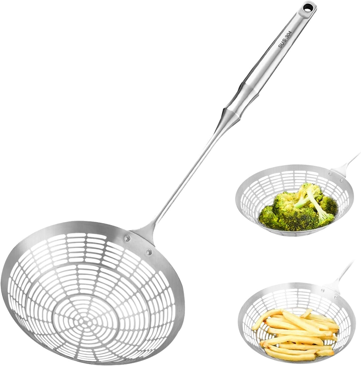 Upgraded Stainless Steel Spider Strainer Skimmer Ladle for Cooking and Frying, Kitchen Utensils Wire Strainer Pasta Spoon (S)