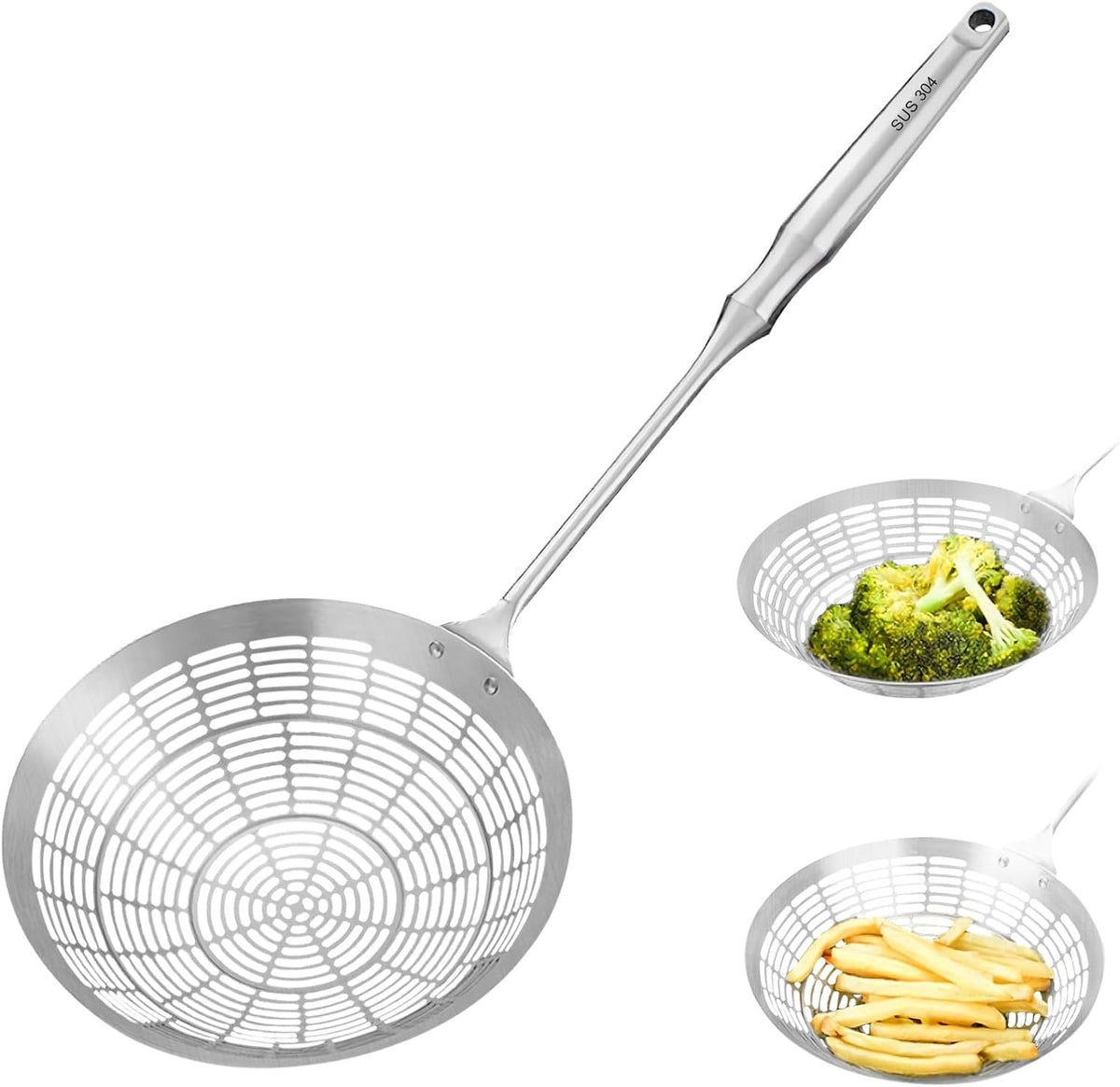 Upgraded Stainless Steel Spider Strainer Skimmer Ladle for Cooking and Frying, Kitchen Utensils Wire Strainer Pasta Spoon (S)