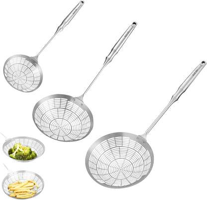 Upgraded Stainless Steel Spider Strainer Skimmer Ladle for Cooking and Frying, Kitchen Utensils Wire Strainer Pasta Spoon (S)