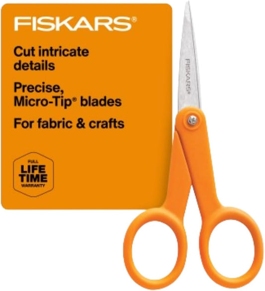 Premier No. 5 Micro-Tip Orange-Handled Fabric Scissors, Double Loop Handle, Sewing and Craft Scissors, Orange