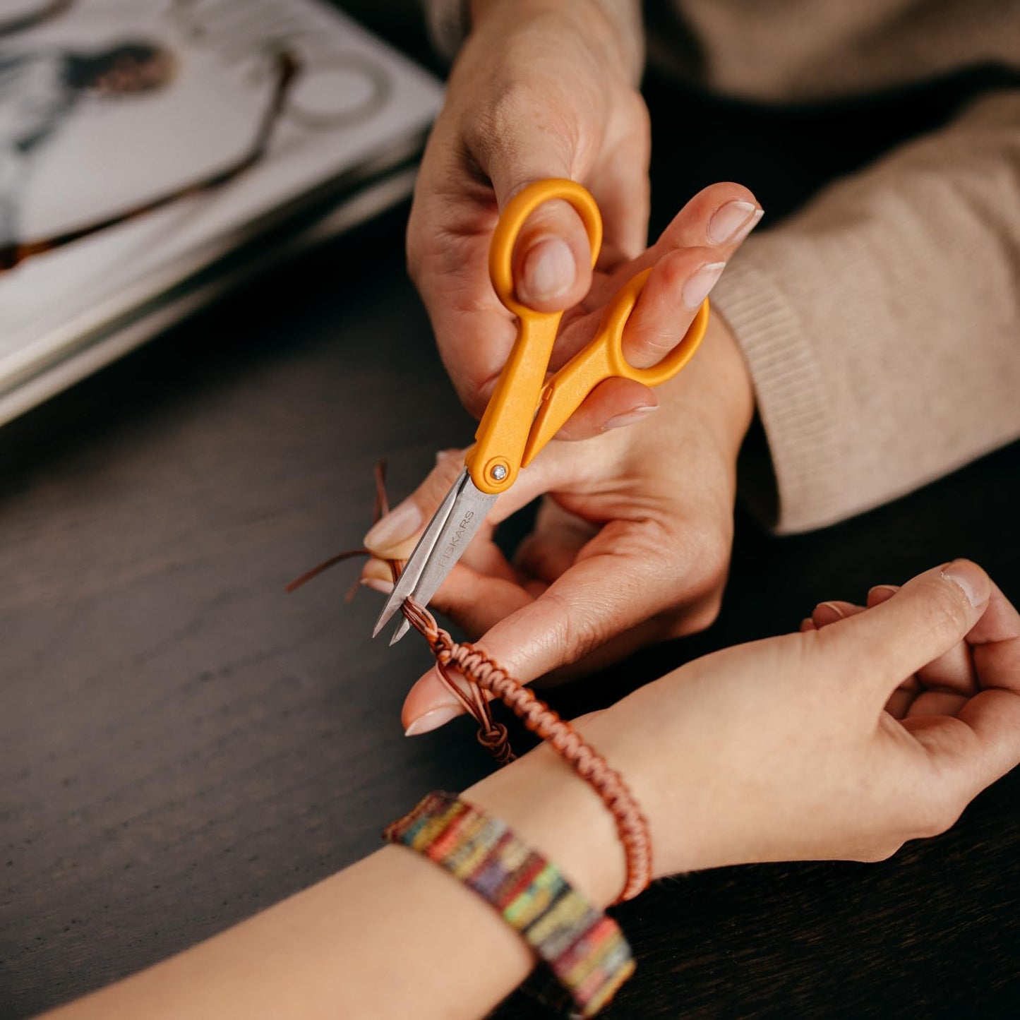 Premier No. 5 Micro-Tip Orange-Handled Fabric Scissors, Double Loop Handle, Sewing and Craft Scissors, Orange
