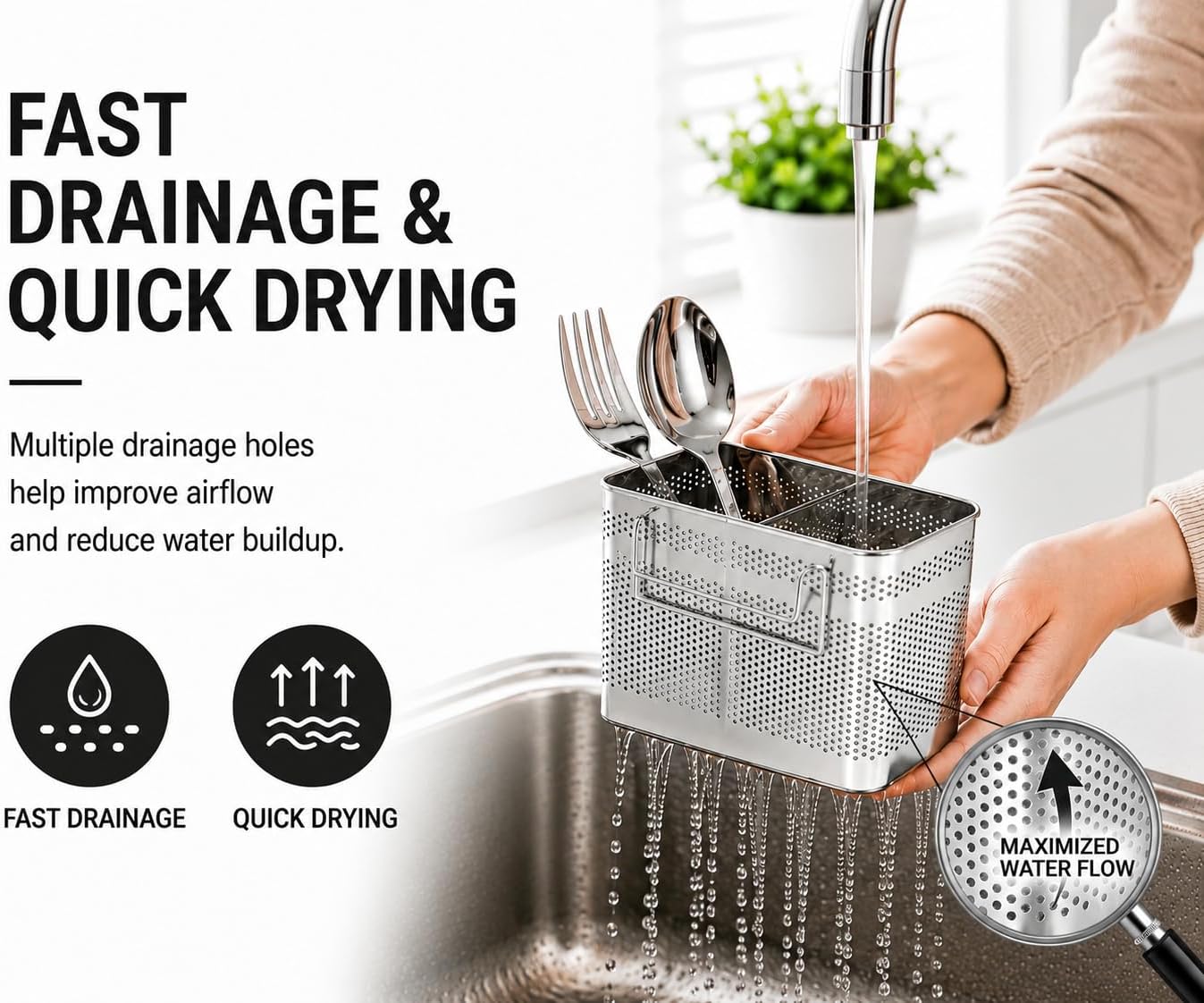 SUS 304 Silverware Basket for Dish Rack, Hanging Utensil Holder