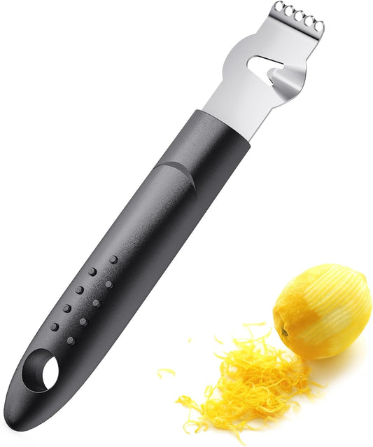 Citrus Zester Tool With Channel Knife Citrus Peeler, Non-Slip Handle, Black