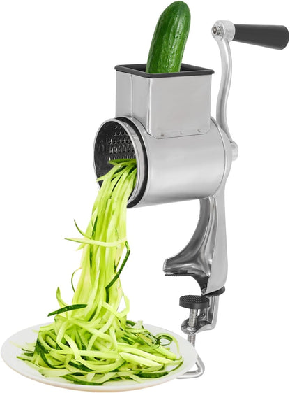 5 in 1 Manual Stainless Steel Rotary Grater for Kitchen,Clamp Mount