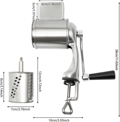 5 in 1 Manual Stainless Steel Rotary Grater for Kitchen,Clamp Mount
