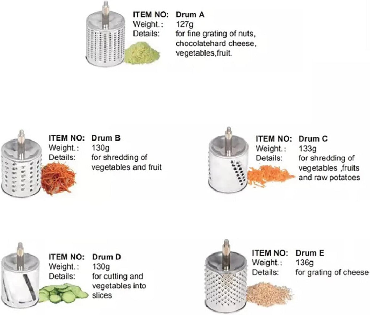 5 in 1 Manual Stainless Steel Rotary Grater for Kitchen,Clamp Mount