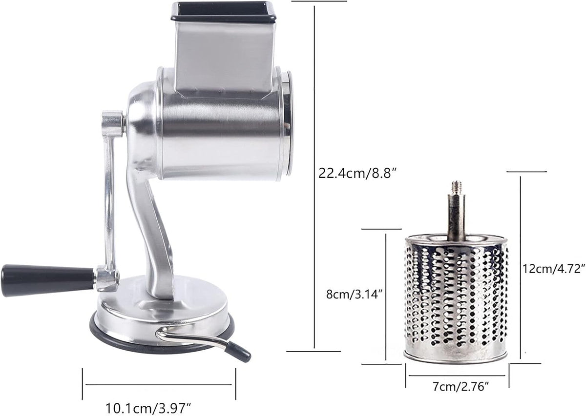 5 in 1 Manual Stainless Steel Rotary Grater for Kitchen,Clamp Mount
