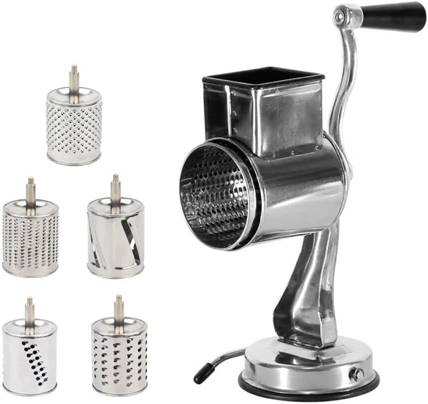 5 in 1 Manual Stainless Steel Rotary Grater for Kitchen,Clamp Mount