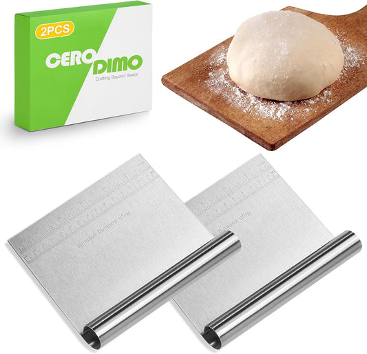 2 Pack Stainless Steel Dough Scraper Set with Measuring Marks for Baking and Pastry Cutting - Bench Scraper and Pastry Knife for Bread Dough and Kitchen Use