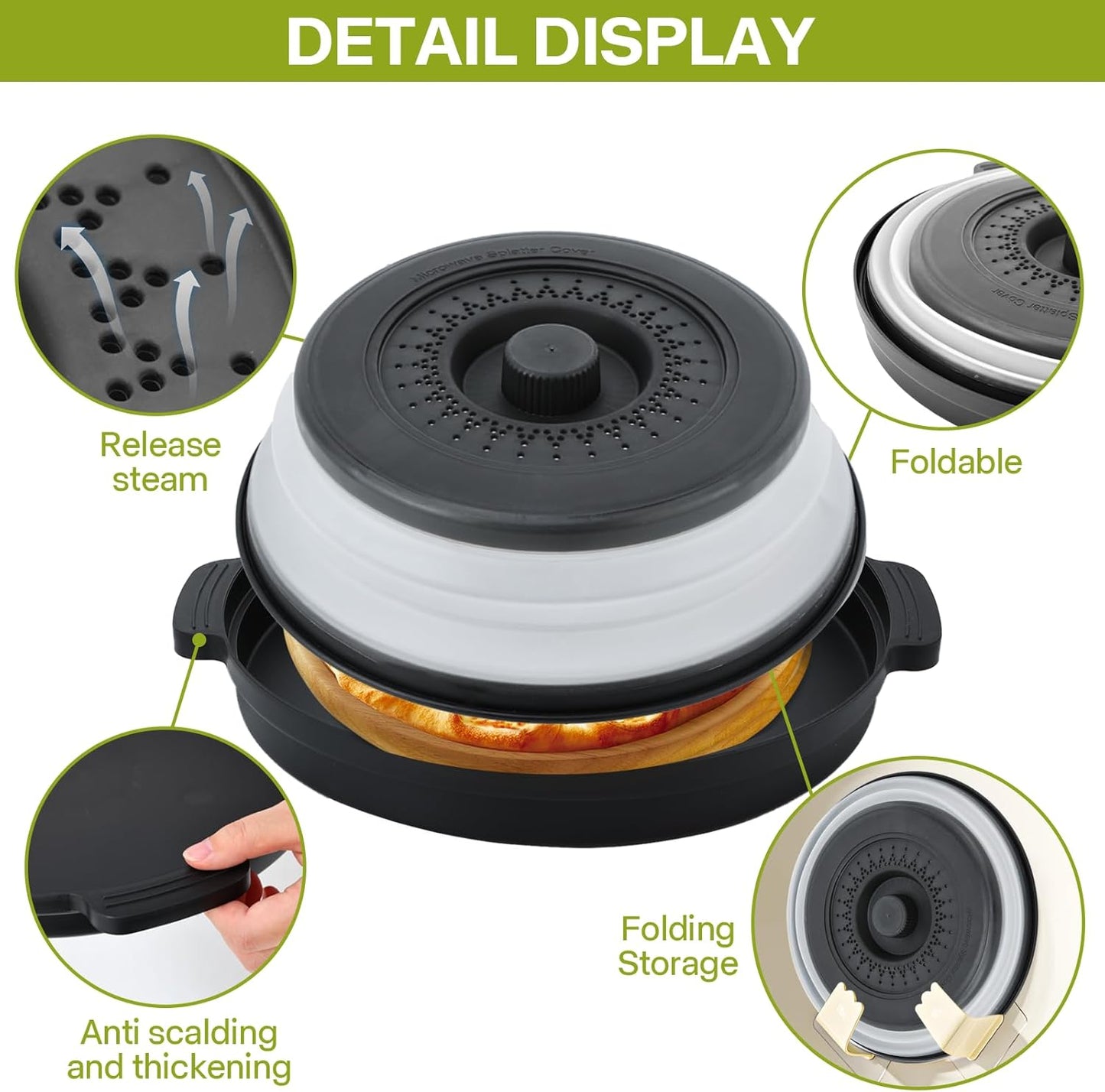 Microwave Splatter Cover for Food with Anti-scald Base Plate,Large Plastic & Silicone Vented Avoid Scalding Collapsible Guard Lid, Plate Holder & Kitchen Colander for Meal Prep-10.7 Inch (2 Pcs BRed)