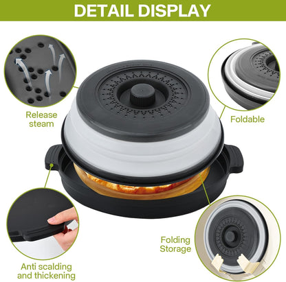 Microwave Splatter Cover for Food with Anti-scald Base Plate,Large Plastic & Silicone Vented Avoid Scalding Collapsible Guard Lid, Plate Holder & Kitchen Colander for Meal Prep-10.7 Inch (2 Pcs BRed)